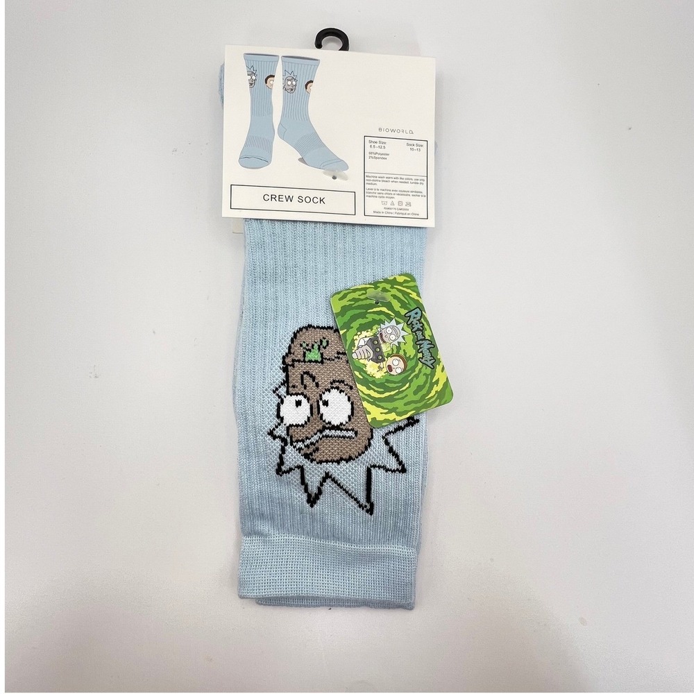 Bioworld Rick and Morty Rick Sanchez Light Blue Crew Socks Shoe Size 6.5-12.5